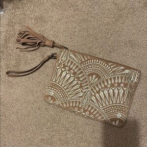 Lucky Brand Brown Embroidered Clutch Bag